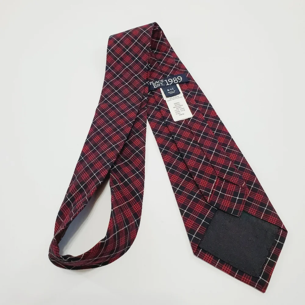 Place Necktie Red & Black Tartan Pattern Boy's Cotton Neck Tie 45x2.75
